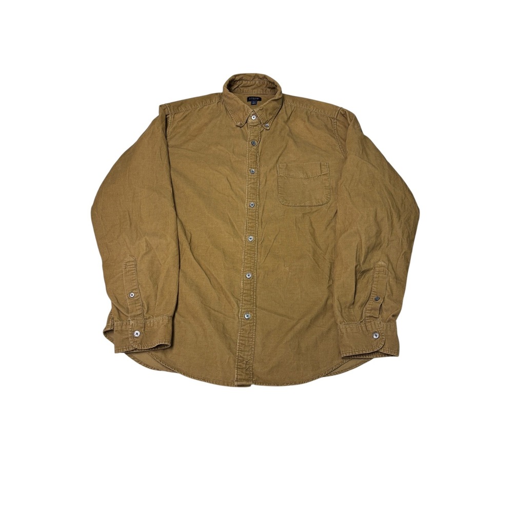 J.Crew Mens Large Corduroy Button Down Shirt Tan Cotton AF152 HO19 Long Sleeve